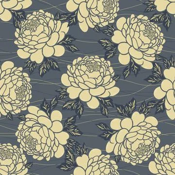 Golden peonies seamless pattern Stock Illustration