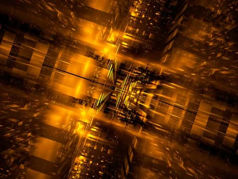 Golden perspective composition - abstract computer generated 3d illustration Stock Illustration