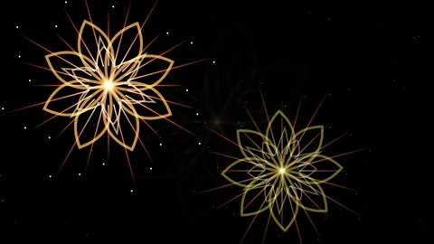 Golden Petal-Shaped Light Patterns on Black Background Vídeo Stock 344764370