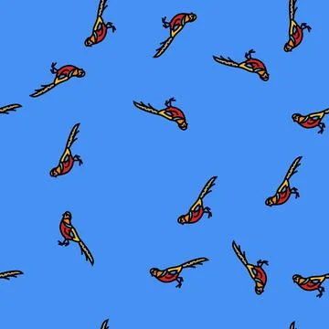 Golden pheasant bird exotic vector seamless pattern Stock Illustration