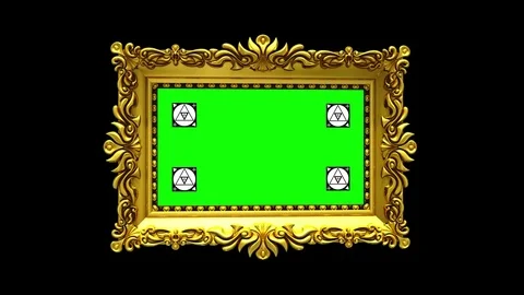 Golden picture frame rotates quick on black, motion tracking markers, chroma key 스톡 동영상 85085792