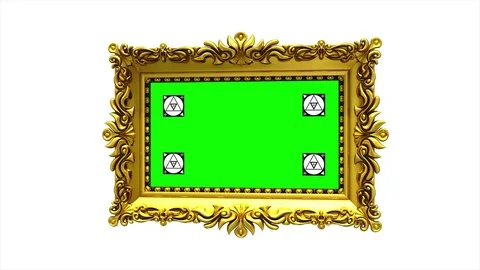 Golden picture frame rotates quick on white, motion tracking markers, chroma key Stockbeeldmateriaal 85085937