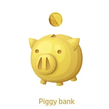 Golden piggy bank vector graphic design isolated on white background. Cartoon Stock Illustration