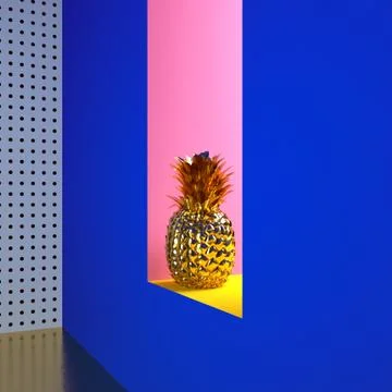Golden pineapple in the wall. Ilustração Stock