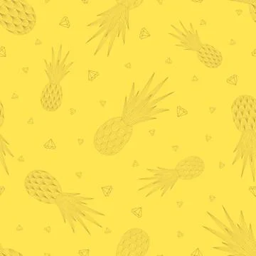 Golden pineapples seamless pattern. Tropical vector fruits. Linear style. Stock Illustration