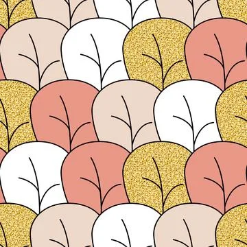 Golden pink leaf deciduous tree, forest seamless pattern black golden shimmer イラスト素材