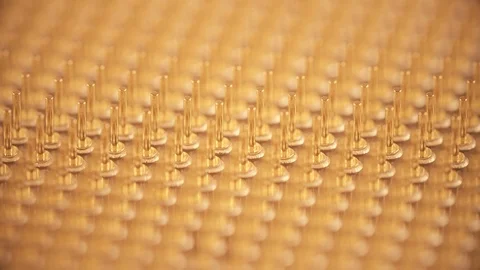 Golden pins of computer CPU or central processor unit, macro shot Stock Footage 95150799
