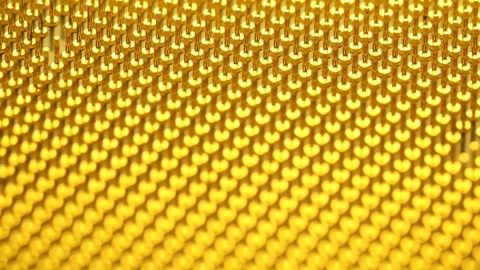 Golden pins of computer CPU or central processor unit, macro shot Video stock 105586142