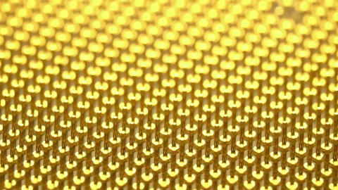 Golden pins of computer CPU or central processor unit, macro shot 動画素材 168960963