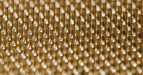 Golden pins of computer CPU or central processor unit, macro shot Stock Footage 242748848