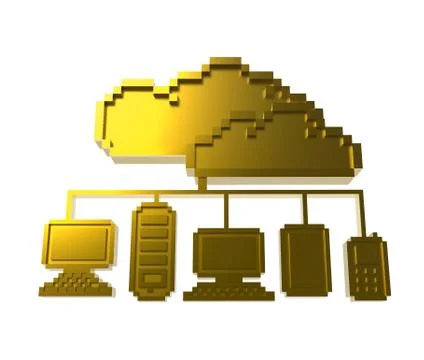Golden pixel cloud network icon Stock Illustration