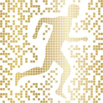 Golden pixel runner silhouette vector dynamic man sprinting abstract geometric Stock Illustration