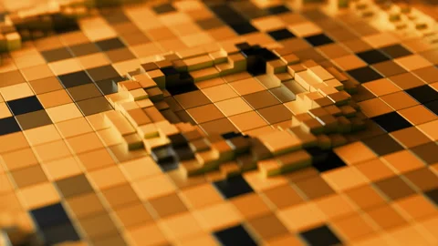 Golden Pixelated Circular Motion Looping 3D Background. 3D rendering Stock Footage 324617918