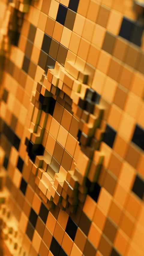 Golden Pixelated Circular Motion Vertical Looping 3D Background. 3D rendering Stock-Footage 328216658