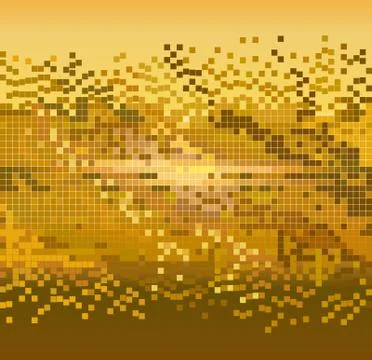 Golden pixels background Illustrazione stock