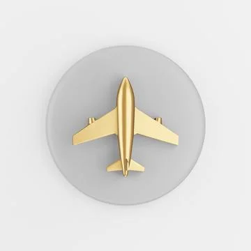Golden plane icon. 3d rendering gray round key button, interface ui ux elemen 스톡 일러스트