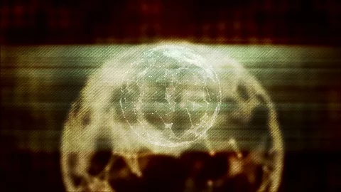 A golden planet inside of another planet, charging from a source of energy. Video stock 121934322