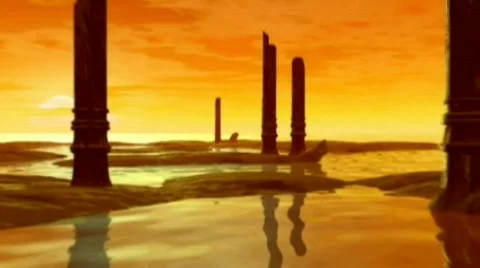 The Golden Planet with ruins Stock Footage 671553