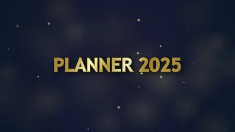 Golden Planner 2025 Text Animation with Sparkles on Dark Background Stock Footage 346661268