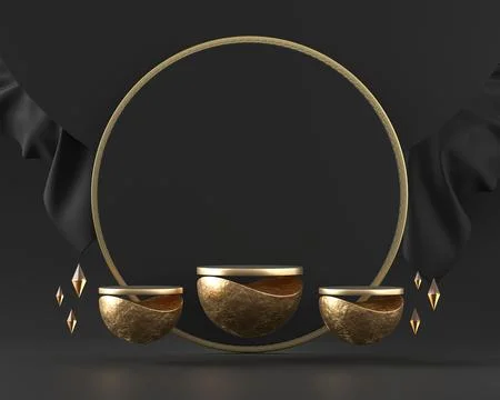 Golden platform podium 3d rendering in black background Stock Illustration