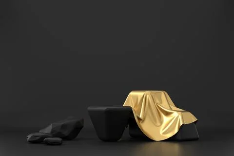 Golden platform podium 3d rendering in black background Stock Photos