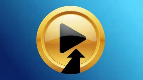 Golden play button on blue background Illustrazione stock