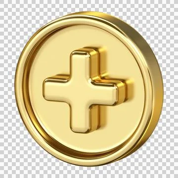 Golden plus add icon in glossy metallic style for new item, luxury create s.. Stockillustratie