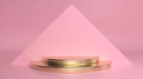 Golden podium on a pink abstract triangular background. Blank showcase mockup Stock Illustration