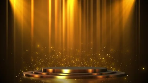 Golden podium stage background round platform, spotlights, sparkling particles Stock Footage 334102749