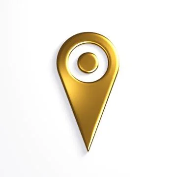 Golden Pointer Pin Icon for Map. 3D Render illustration Illustrazione stock