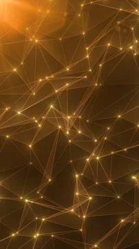 Golden polygon network with connected nodes and lines, abstract data commun.. 스톡 일러스트