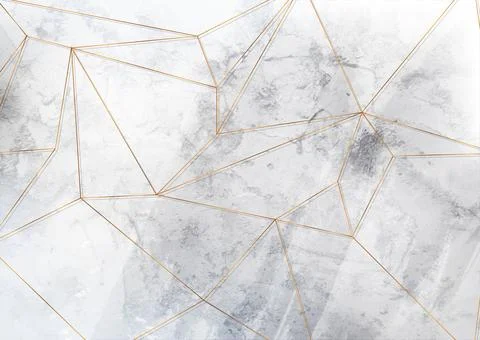 Golden polygonal pattern on grey grunge wall tech background Stock Illustration