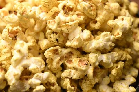 Golden Popcorn Macro Pattern Showcasing Savory Crunchy Snack Detail Stock Photos