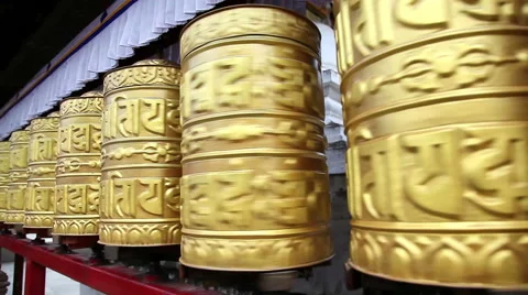 Golden prayer wheels Video stock 56605936