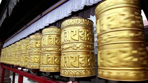 Golden prayer wheels Video stock 56606108