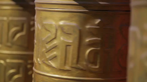 Golden prayer wheels in temple Stock Footage 35841827