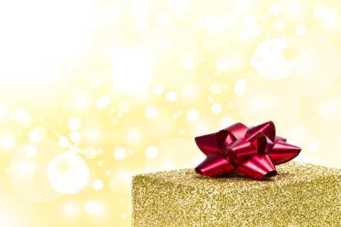 Golden present box Stock Photos