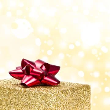 Golden present box Stock Photos