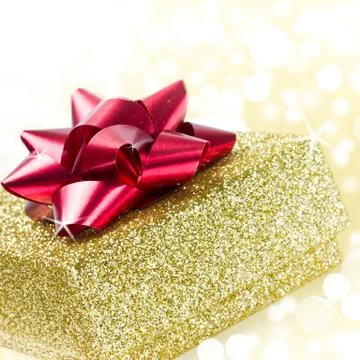 Golden present box Stock Photos