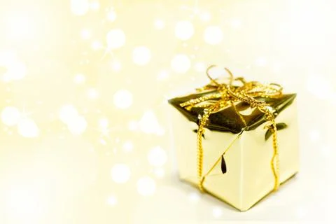 Golden present box Stock Photos