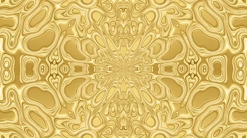 Golden Psychedelic Pattern. Magic Flower. Golden Liquid Kaleidoscope. Stock Footage 113847476