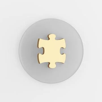 Golden puzzle icon. 3d rendering gray round key button, interface ui ux eleme Stock Illustration