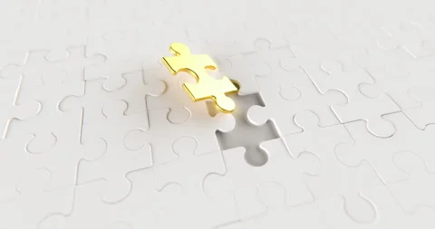 Golden Puzzle Piece falling down into pl... | Stock Video | Pond5