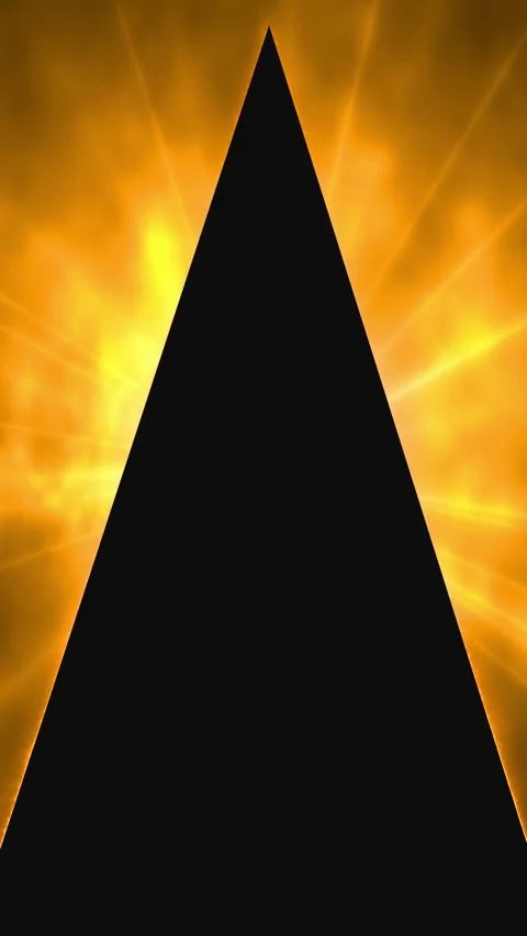 Golden pyramid light background triangular center, glowing orange edges, smoky Stock Footage 340527907