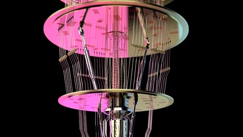 Golden quantum computer machine close up with neon light 4k footage Stock Footage 310868105
