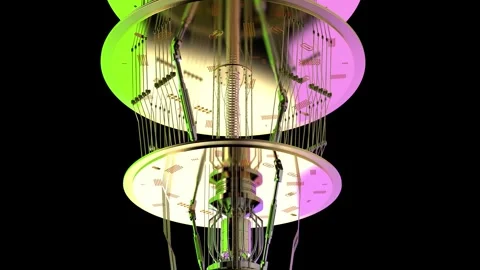 Golden quantum computer machine close up with neon light 4k footage Stock Footage 310868106