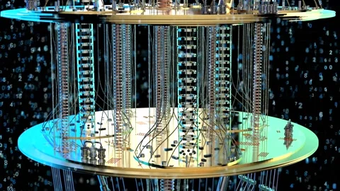 Golden quantum computer machine with digital binary code 4k footage Video stock 310868108