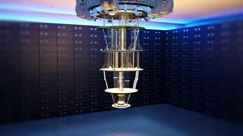 Golden quantum computer machine hanging in room 4k footage Stock Footage 310868112
