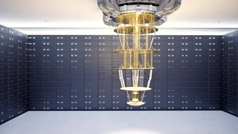 Golden quantum computer machine hanging in room 4k footage Stock Footage 310868113