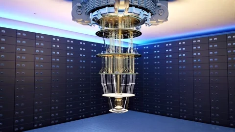 Golden quantum computer machine hanging in room 4k footage 스톡 동영상 310868120